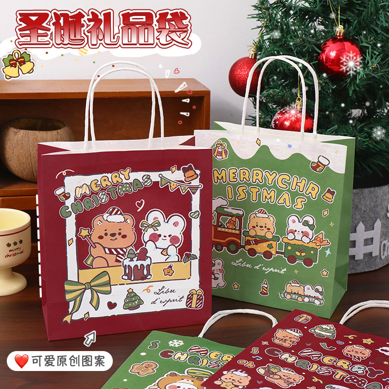 卡通圣诞礼品袋可爱手提礼物袋圣诞节礼物包装袋甜品奶茶打包袋
