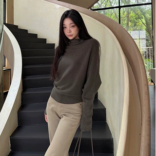 rosybo 韩系半高领针织上衣女秋冬宽松显瘦高级感气质慵懒风毛衣