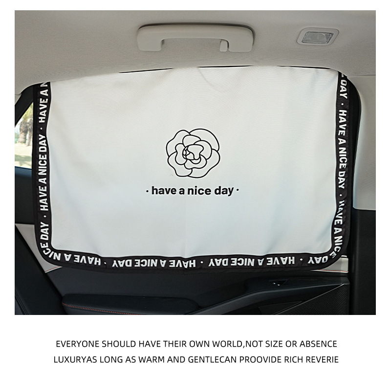 Black and white camellia car sunshade curtain light luxury simple car shading anti-peep privacy curtain car heat insulation sunscreen curtain