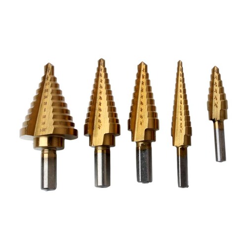 British pagoda drill 6-piece aluminum box titanium-plated triangular shank center punch step drill bit set