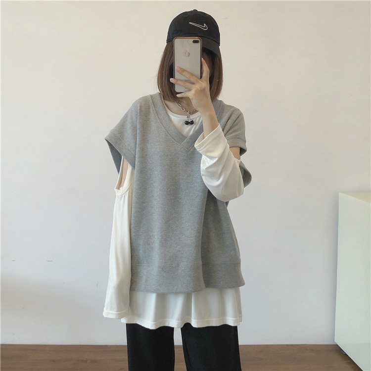 2025 New Style Loose Korean V-Neck Sweatshirt Vest Sleeveless Jacket for Women, Suitable for Spring and Autumn