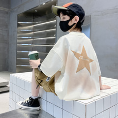 男童夏裝大童白色t恤短袖純棉2024新款兒童夏季寬鬆潮牌半袖上衣