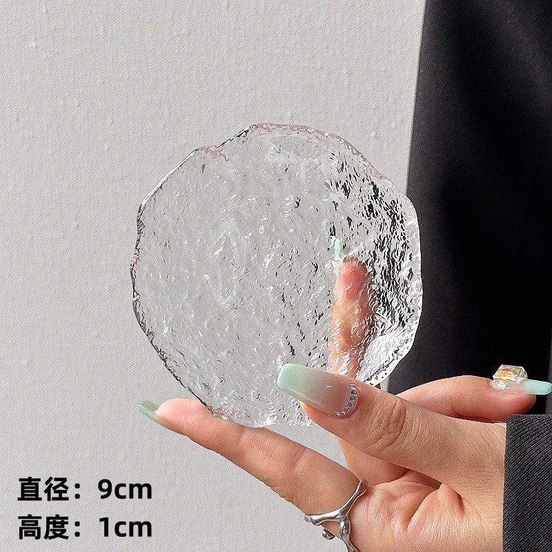 Plato de vidrio irregular glaciar japonés plato de refrigerio casero plato de frutas bandeja de postre circular cubiertos