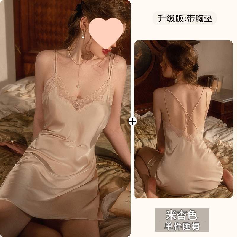 桑蚕丝睡衣女纯欲风睡裙2025新款春夏季带胸垫薄款吊带真丝家居服|undefined