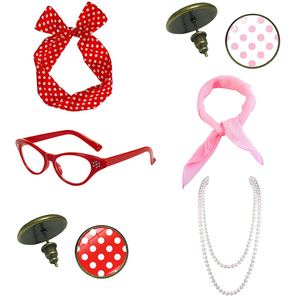 Decoración de baile retro de los años 1950 RPG punto de onda accesorios gafas aretes de pelo set collar