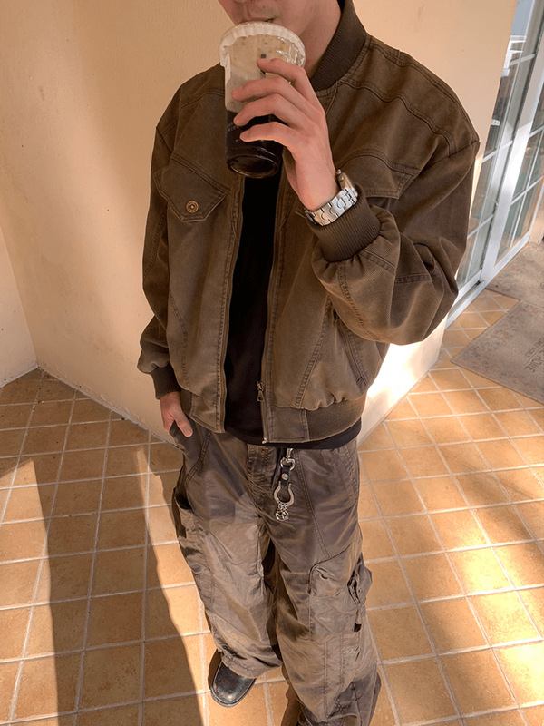 EME男装 美式复古高级感小众做旧皮cleanfit复古工装外套夹克上衣|undefined