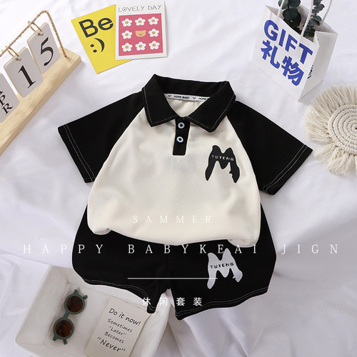  Summer Short Sleeve Set New Girls' Polo Shirt Boys' T-Shirt Set Baby Fashion Top Children's Clothing Batch