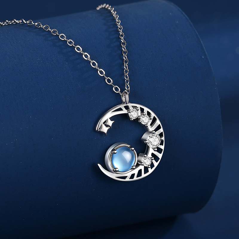 Fantasía estrella Luna plata esterlina s925 collar Luna estrella puede estilo coreano Moonstone collar femenino nicho diseño clavícula cadena