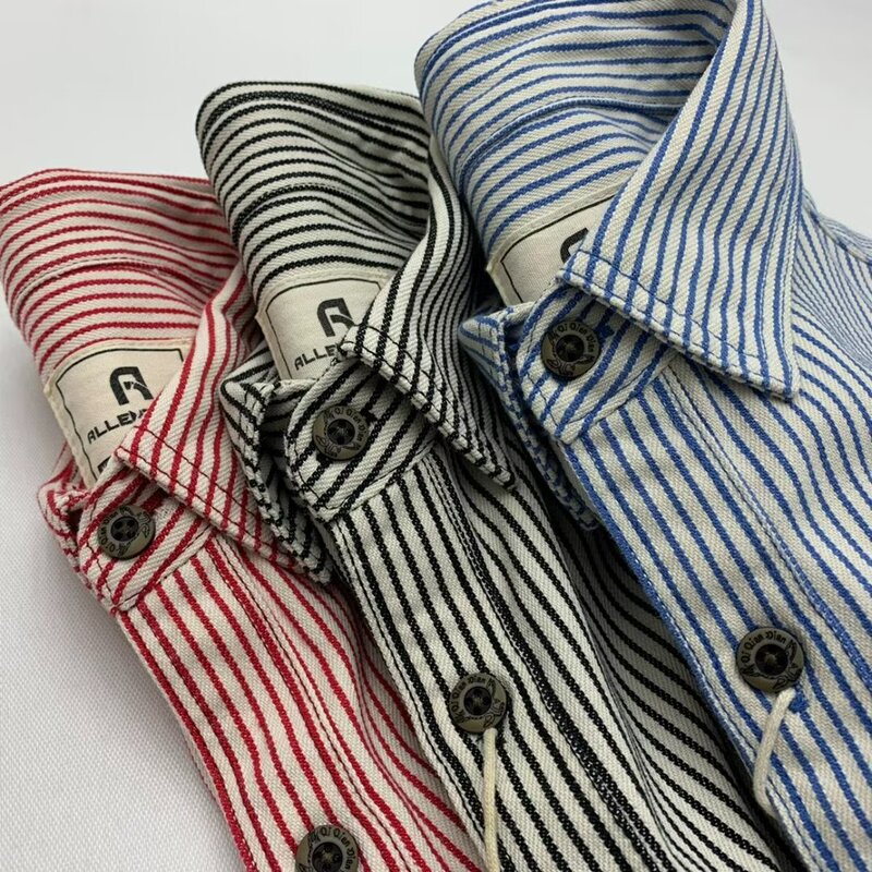 New Retro Workwear Shirts for Men and Women Japanese Style Ami Khaki Japanese Couple Colorful Striped Loose Long-Sleeve Shirts