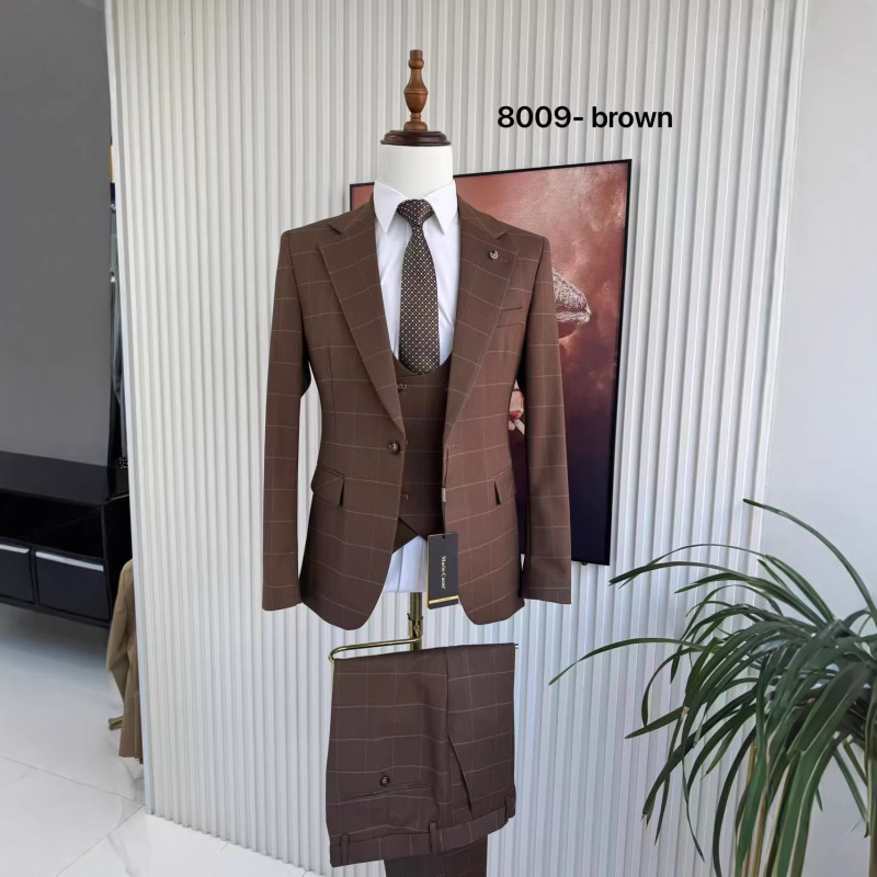 Men's Suit Cross-Border Foreign Trade Men's Formal Suit Wedding Plaid Casual Host Vest Pants 3-Piece Set