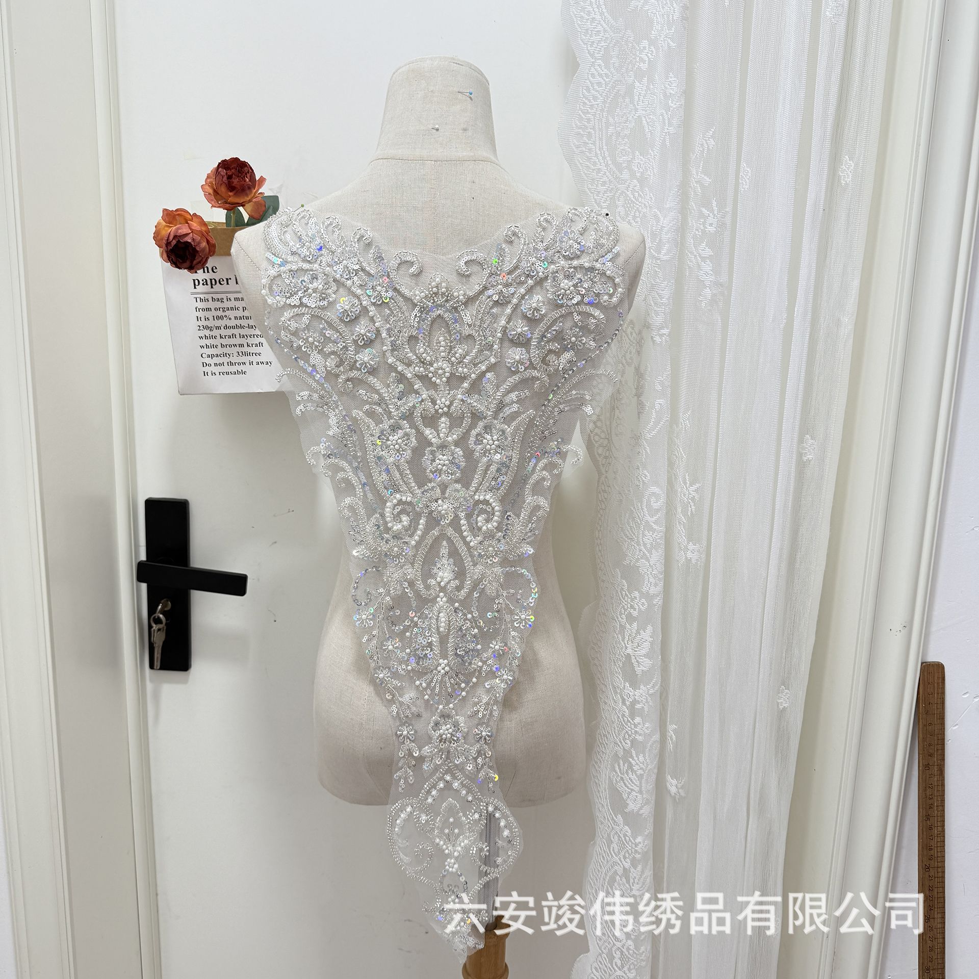 新款高档珠绣花朵装饰重工亮片玉珠领花婚纱礼服刺绣花贴