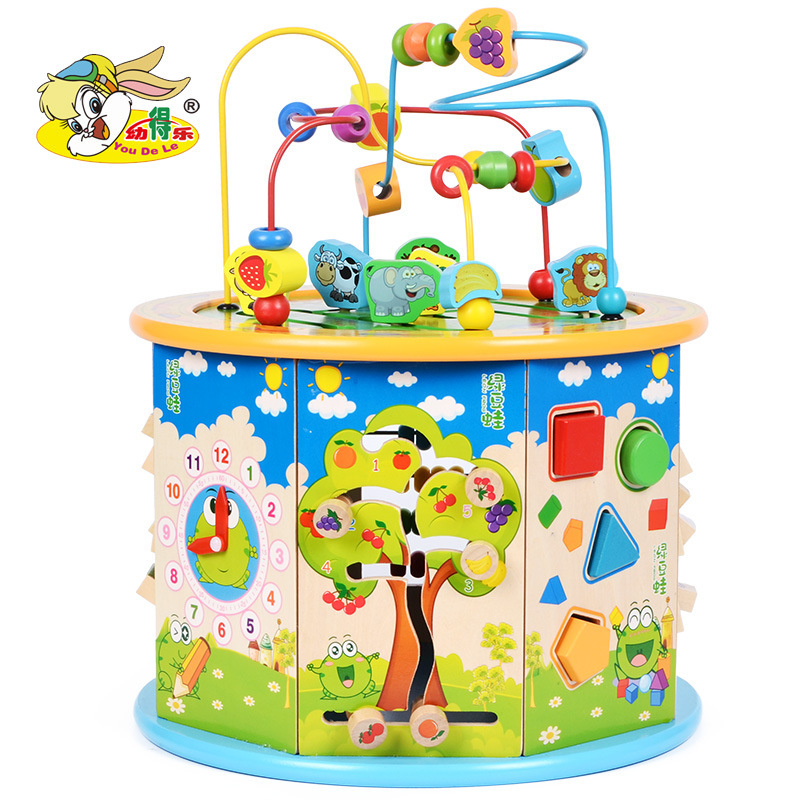 Wooden Multi-functional Large Octagonal Bead Treasure Box Children's Early Education Parent-child Intellectual Development Bead Toy Wholesale