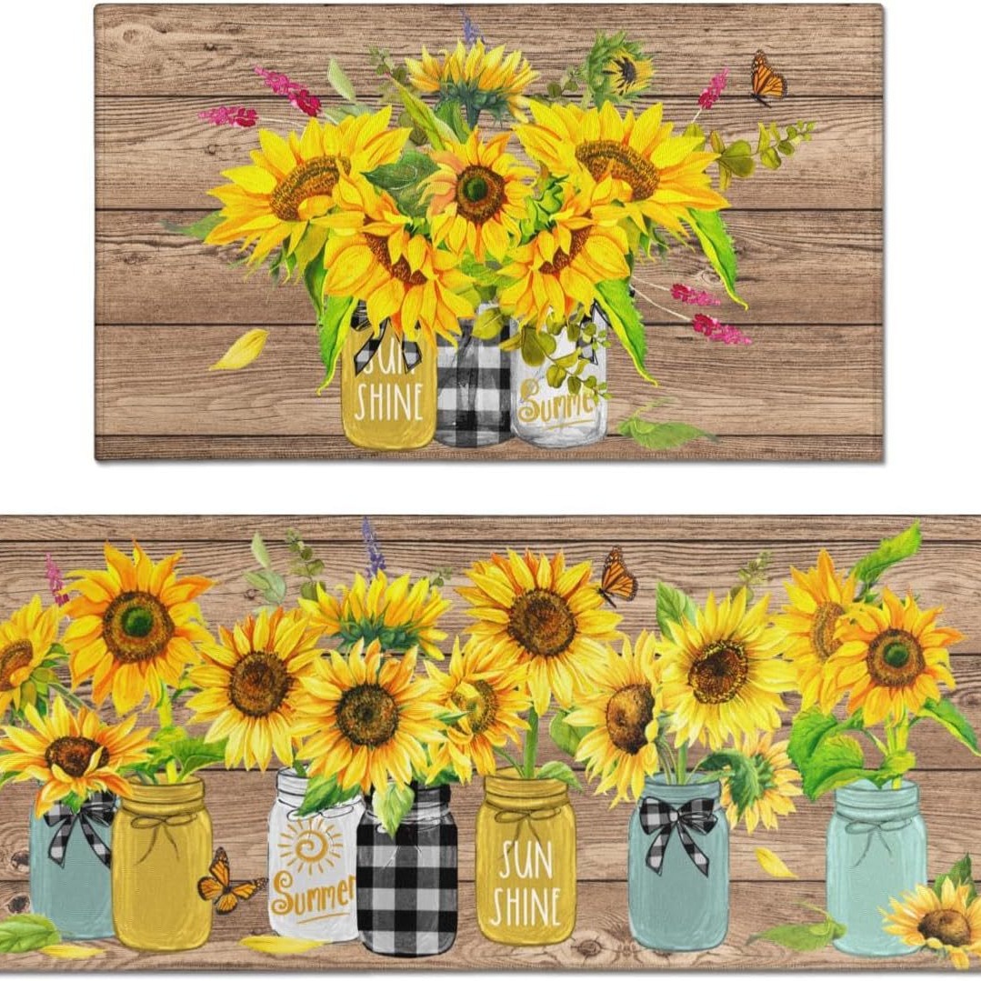 Floral al por mayor transfronteriza serie de cocina de terciopelo de cristal dos piezas anti-deslizante anti-sucia puerta de entrada alfombra de suelo universal