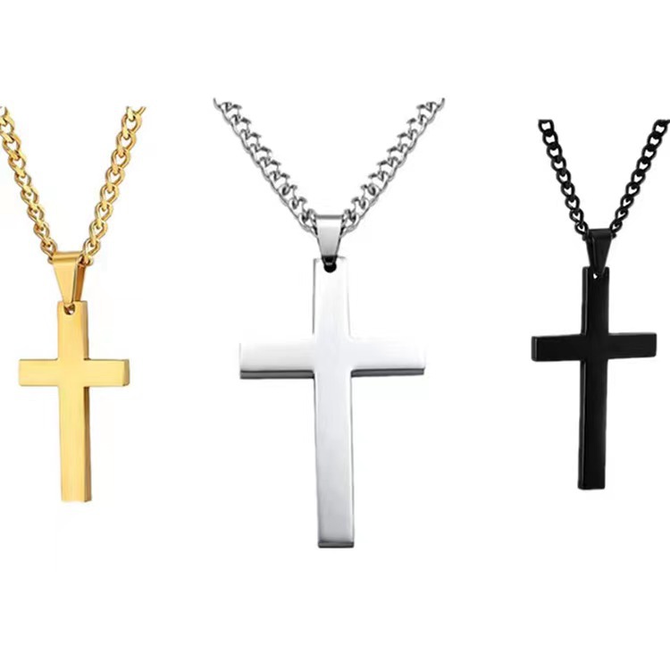 纯手工抛光厂家直供简约十字架项链钛钢十字架含链条吊坠饰品批发