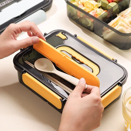 Japanese style microwave oven insulated lunch box student office worker plastic lunch box divided type lunch box with cutlery