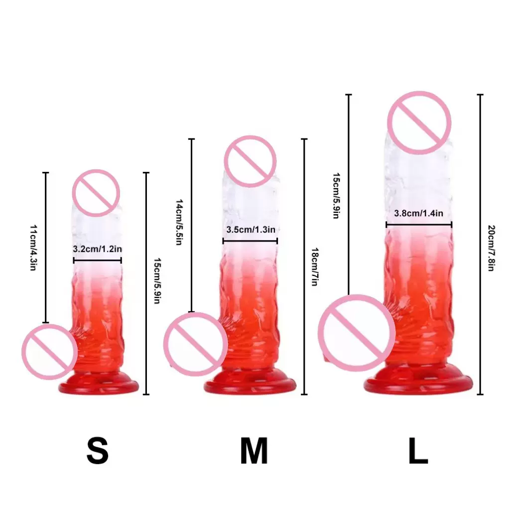 跨境透明双色仿真水晶阳具彩色混色女用自慰假阴茎情趣性用品批发