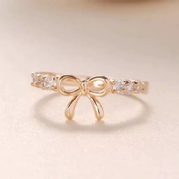 European and American New Cross-Border Korean Style Fashion Trendy Bow Ring Exquisite Simple Women's Alloy Diamond-Encrusted Jewelry