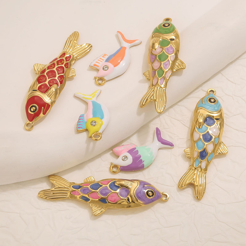 ステンレス鋼のカラフルなオイルドリップ海の魚 DIY ペンダントチタン鋼ジュエリーアクセサリーペンダントネックレスブレスレットアクセサリーペンダント|undefined