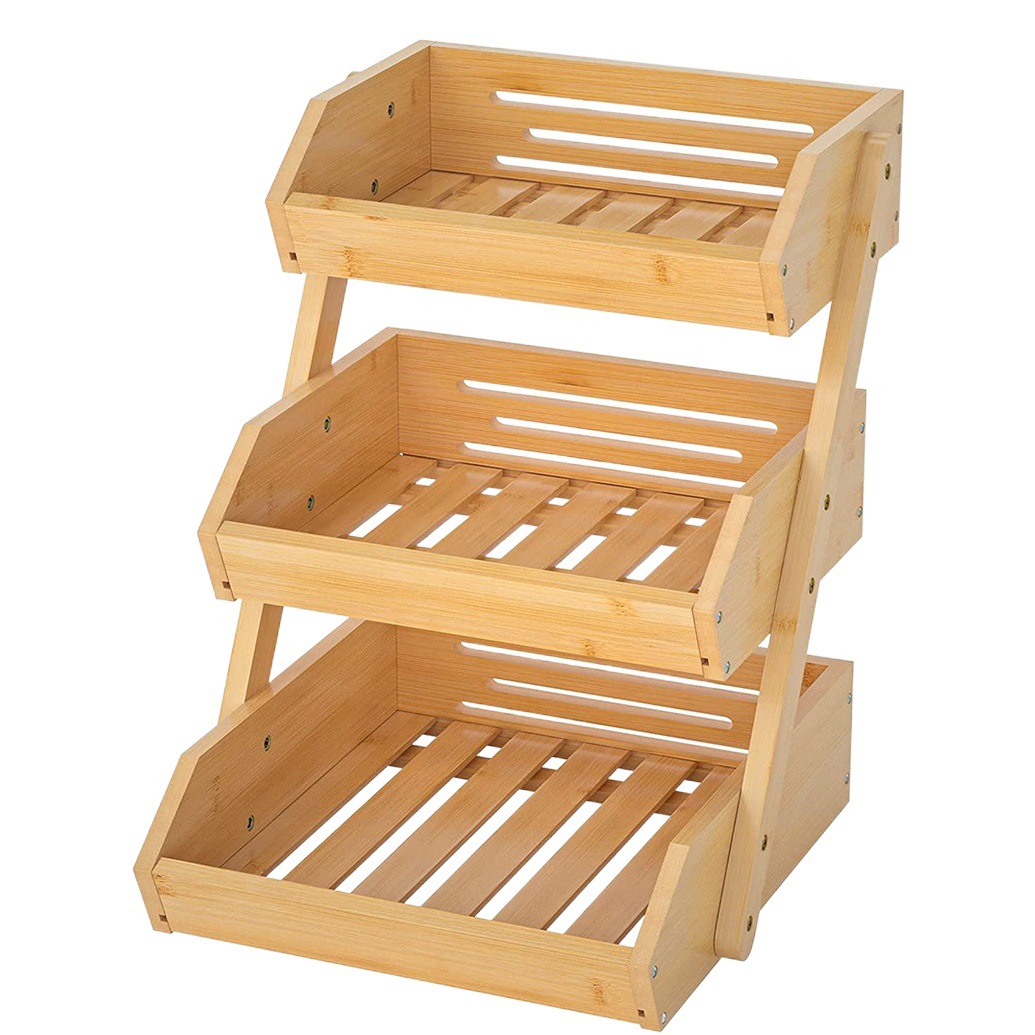 En stock estante de almacenamiento de cocina multifuncional de tres capas cesta de frutas mesa de almacenamiento Marco de doble capa ensamblado melón y fruta merienda cesta