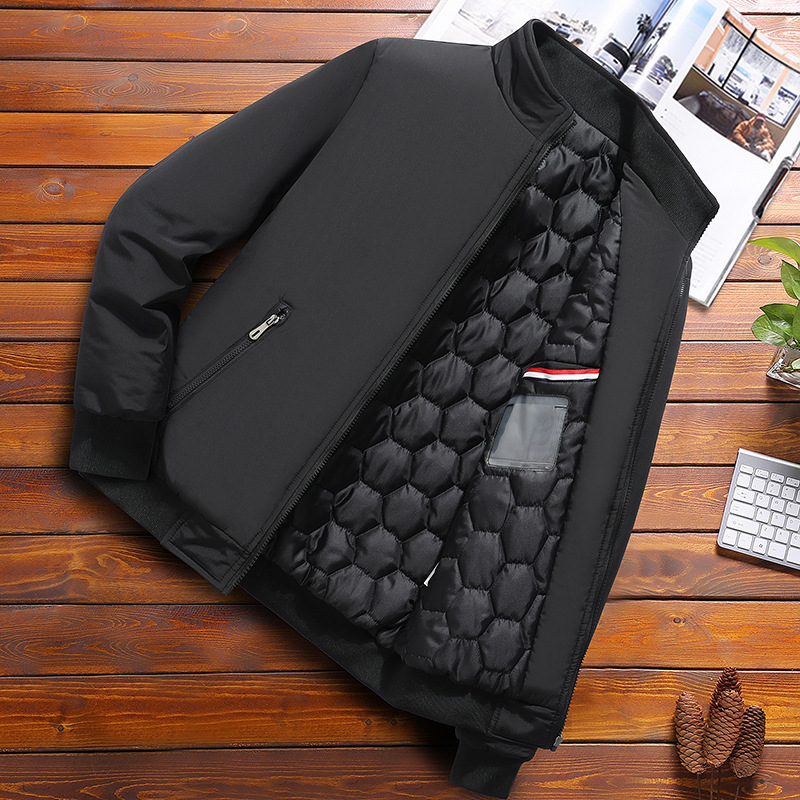 Chaqueta de mediana edad y ancianos Otoño e Invierno Abrigo acolchado de algodón forrado de lana casual de mediana edad abrigo de hombre collar de pie Abrigo acolchado de algodón primavera y otoño ropa de papá