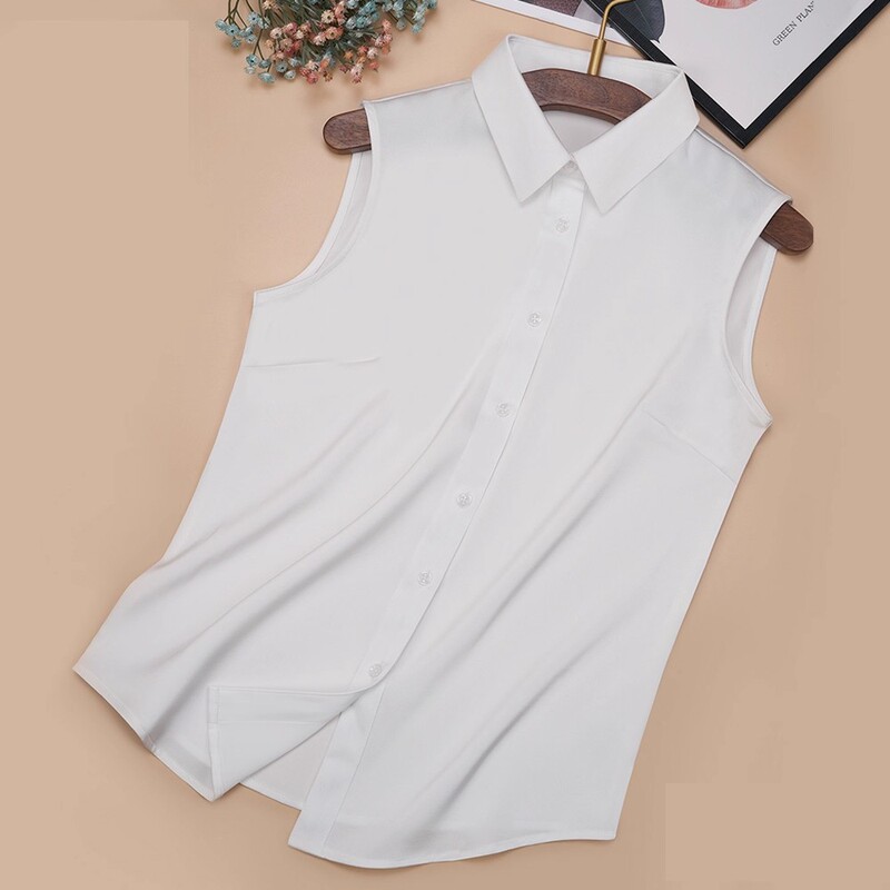 Polo Collar Sleeveless Shirt for Women Spring, Autumn and Winter New French Gentle Style White Versatile Casual Elegant Small Shirt