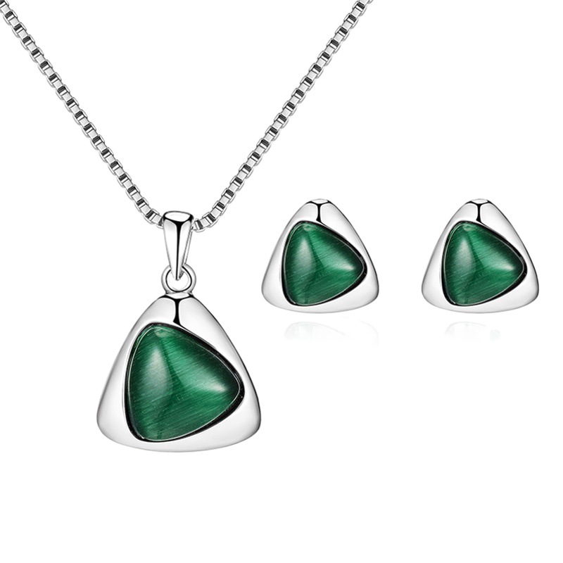 Popular aleación galvanizada geométrica gato ojo collar pendientes traje femenino europeo y americano nupcial pendientes traje joyería N6193