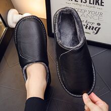 全包带跟秋冬季牛皮面防水棉拖鞋男女情侣室内厚底潮流保暖居家鞋