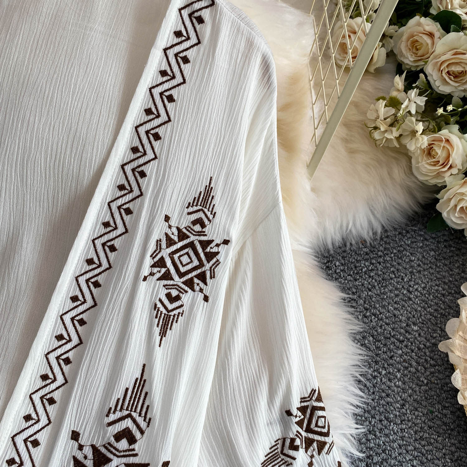 Women's Long Sleeve Cardigan Jacket Vacation Style Sun Protection Loose Top Breathable Chic Embroidered Retro 2026 New_ecoleips.com