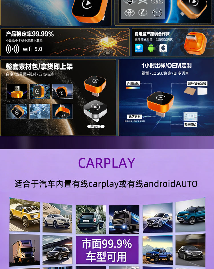 Cross-Border 2-in-1 Carplay Box Wired to Wireless Android Auto Adapter Car-Machine Connectivity Box