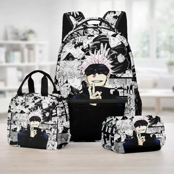 Directly Supplied from the Manufacturer, Cross-Border Jujutsu Kaisen Backpack Three-Piece Set, Wholesale Student Backpacks, Waterproof and Wear-Resistant