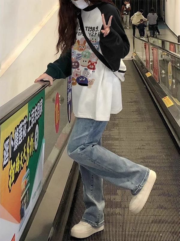 学生纯棉长袖T恤少女春秋季初中高中生宽松大码百搭打底插肩上衣|undefined