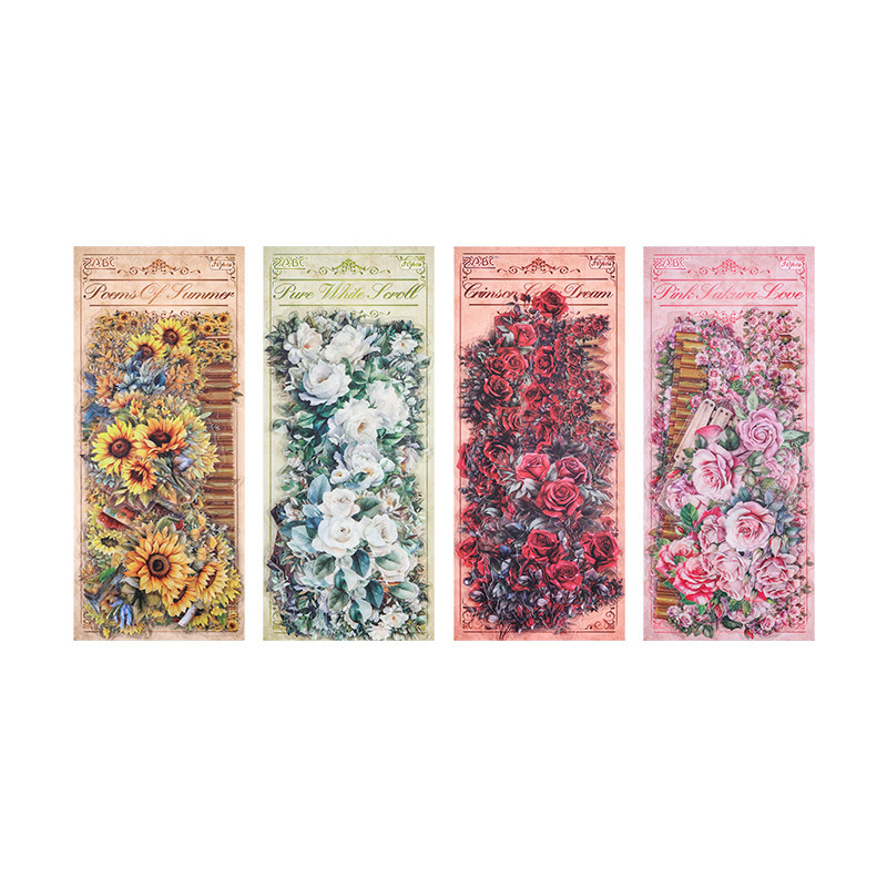 Antiguo jardín transparente pegatinas impermeables para mascotas bolsas diy diario pegatinas retro transfronterizas pegatinas de paisaje floral