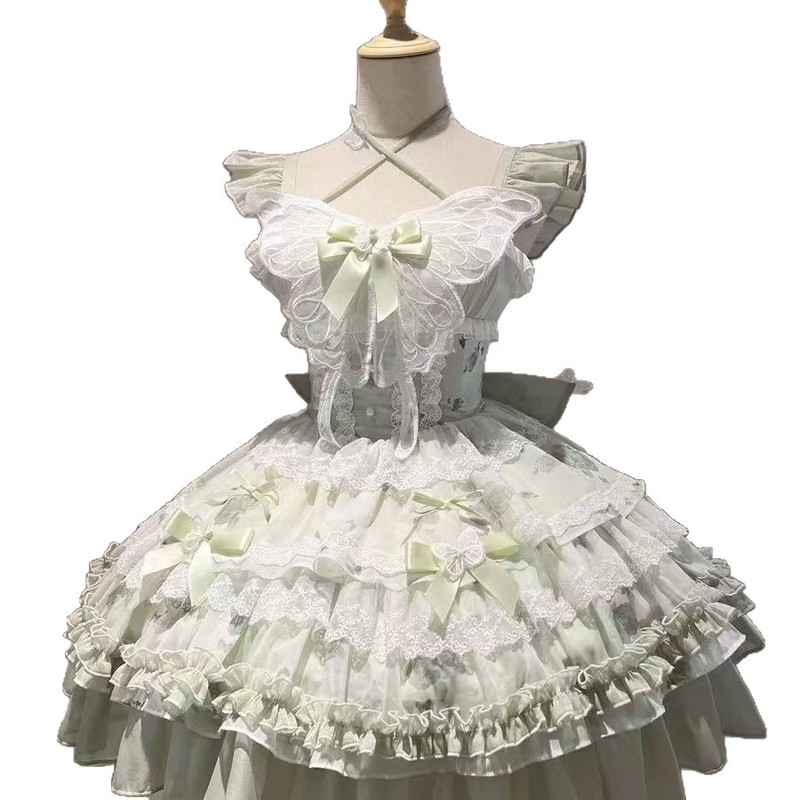 花期之约白绿蝴蝶夏日感小礼服清新公主少女生日短裙Lolita仙女裙|undefined