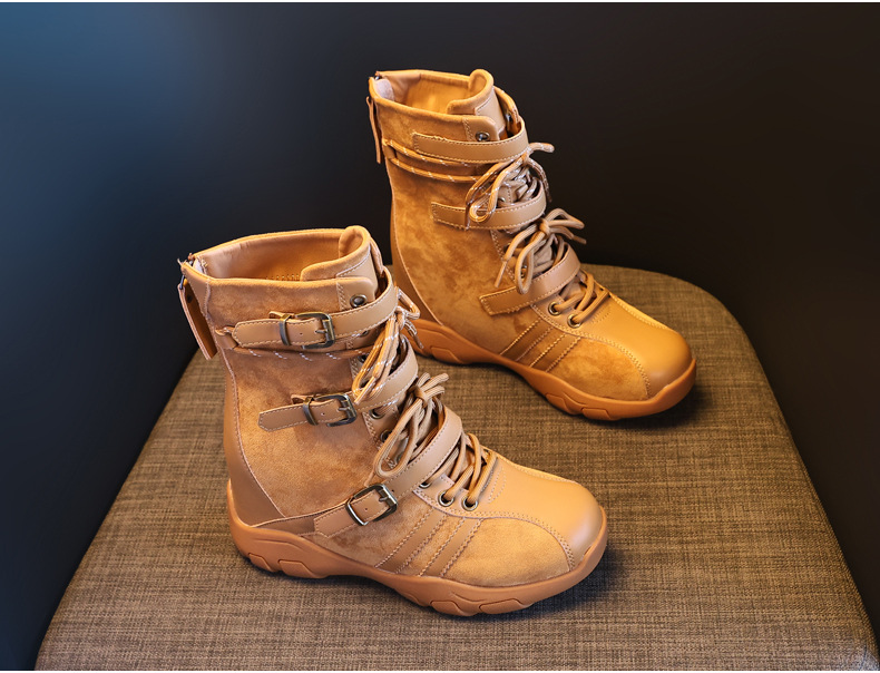 Giày boot nữ cổ ngắn đế dày tăng chiều cao phong cách retro siêu mềm đa năng — màu đen chi tiết 5