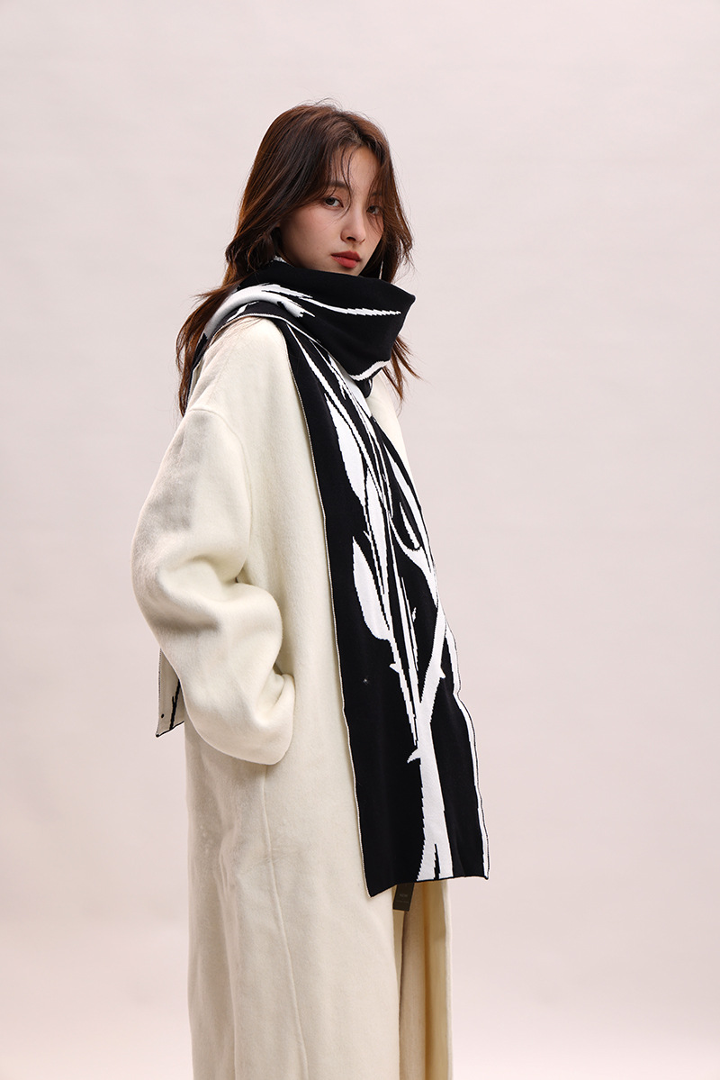 Sciarpa invernale in lana lavorata a maglia con filato di velluto di coniglio, atmosfera rosa spinata estesa, per coppie_voghion.com