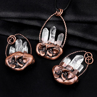 2010-Natural White Crystal Three Rough Stone Flower Basket Pendant Retro Inlaid Crystal Necklace DIY Jewelry Pendant