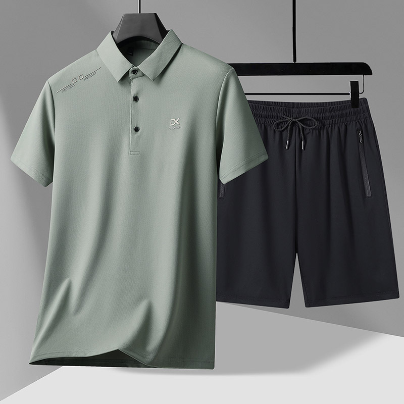Ice Silk Casual Sports Suit Short-Sleeved Men's T-Shirt Shorts Men's Summer Two-Piece Set Dad Outfit Summer Polo Shirt Ice Silk Casual Sports Suit Short-Sleeved Men's T-Shirt Shorts Men's Summer Two-Piece Set Dad Outfit Summer Polo Shirt