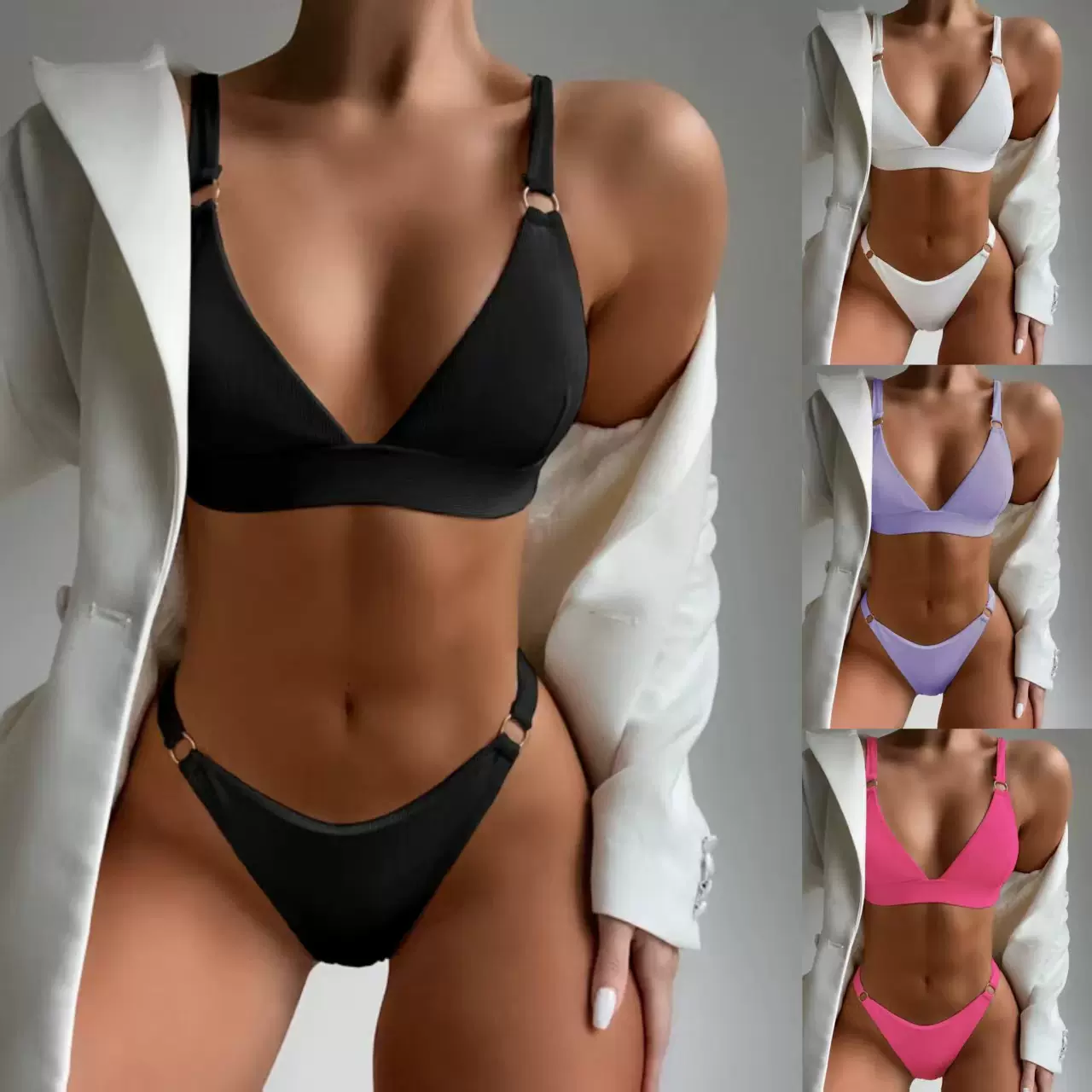 分体泳衣女Купальник比基尼跨境紧身热销纯色性感显瘦