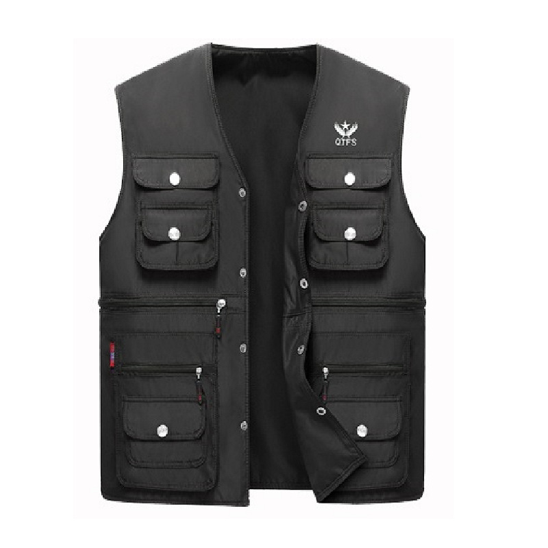 Black solid color three dimensional vest for leisure with hood with…