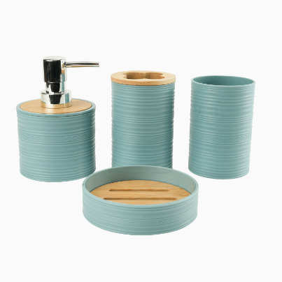 Juego de Baño de 4 Piezas con Tapa de Bambú de Plástico image 10