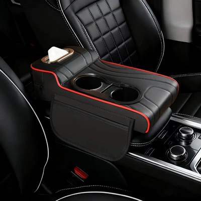 Armrest box pad Protective Cover Universal Double Cup - high-and-low-water-cup-models-embroidered-black-and-red-thread