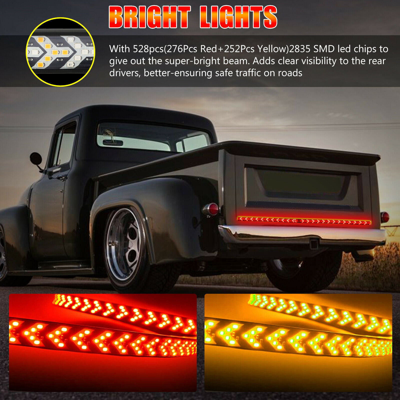 Dos colores nueva luz trasera de camioneta de escaneo de dirección doble parpadeo 60 pulgadas 150cm rojo y amarillo bicolor