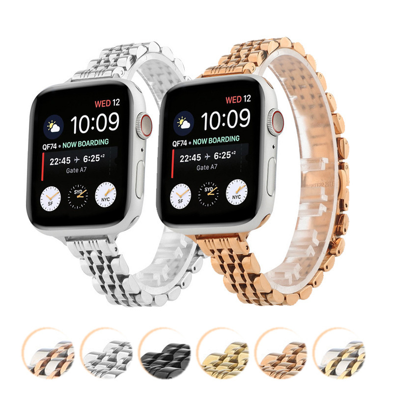 For Apple Apple Watch Watch Seven Beads Stainless Steel Strap iWatch876SE Steel Band Wristband 14mm
