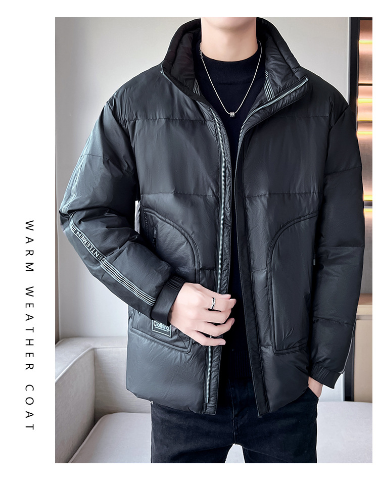 Men's Clothing white duck cotton winter men's cotton jacket men's short thick warm fashion stand collar jacket men_voghion.com