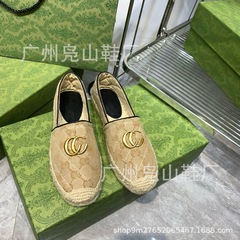 24新型G家刺繍プリント漁師靴2024年秋編みゴム底皮面浅口レジャー婦人靴