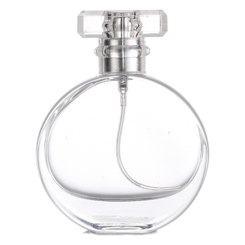 Perfume de cristal transparente al por mayor sub-botella 50ml botella de perfume de gama alta portátil mini botella de spray de niebla fina botella vacía