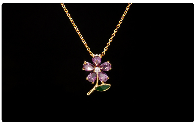 Holiday, Daily Occasion Wholesale Jewelry Elegant Streetwear Leaf Flower Titanium Steel Copper Zircon Plating Pendant Necklace