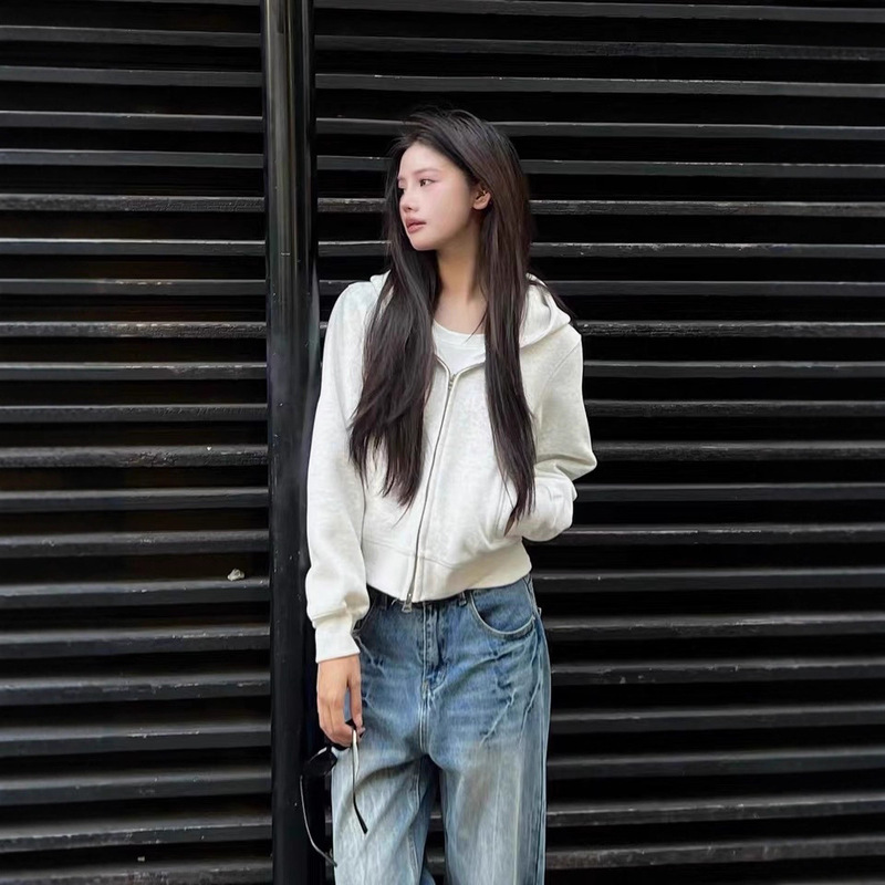 重磅400G美式街头短款开衫连帽卫衣女ins潮流挺括帽衫|undefined