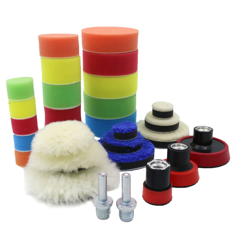 Suministro de comercio electrónico transfronterizo 123 pulgadas 29 piezas esponja pulido pad traje para la belleza del coche herramientas de depilación rápida