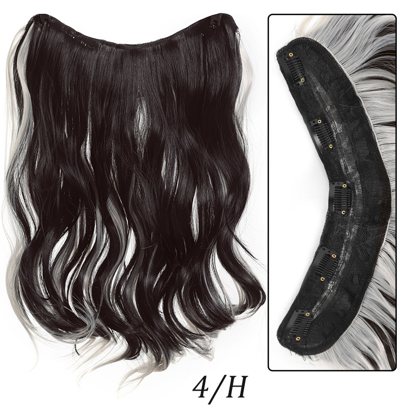wig female V shaped hair extension one piece 5 card highlighting micro curly hair wig piece chemical fiber synthesis 48cm165g_voghion.com